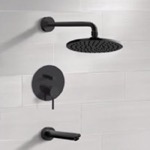 Remer TSF58 Matte Black Tub and Shower Faucet Set With 8 Inch Rain Shower Head